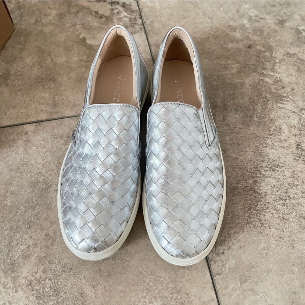 Staccato Woven Metallic Slip-On Sneakers - Silver